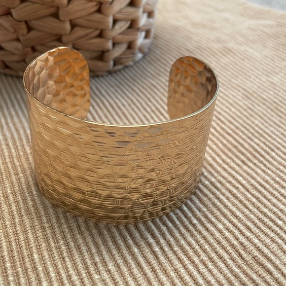 Gold Tone Metal Hammered Cuff Bracelet - Picture 3 of 7